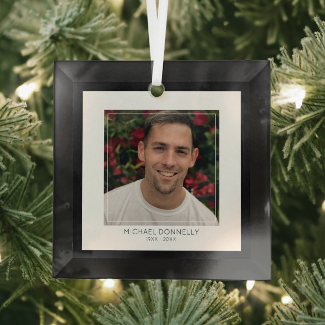 Modern Black Framed Photo Memorial Glass Ornament (Insitu)