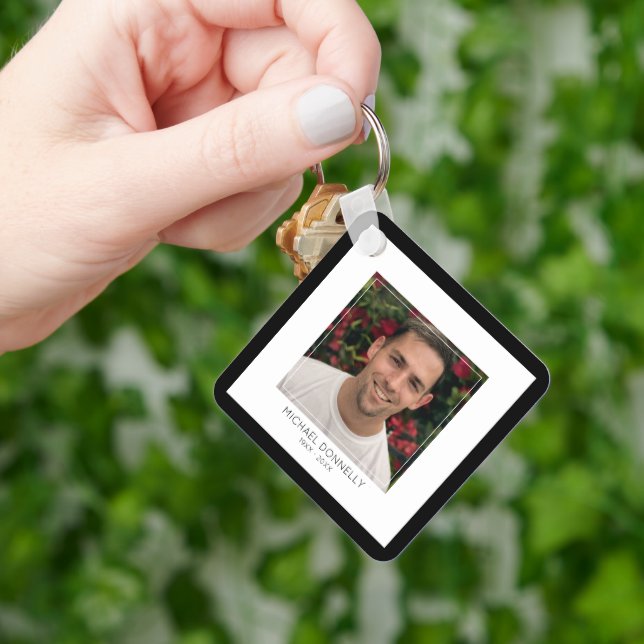 Modern Black Framed Photo Memorial Keychain (Hand)