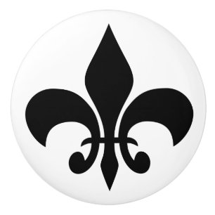 Modern Black French Lily Fleur-de-lis on White Ceramic Knob