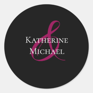 Modern Black Fuchsia and White-Wedding- Classic Round Sticker