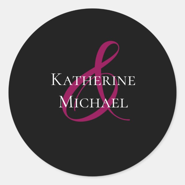 Modern Black Fuchsia and White-Wedding- Classic Round Sticker (Front)