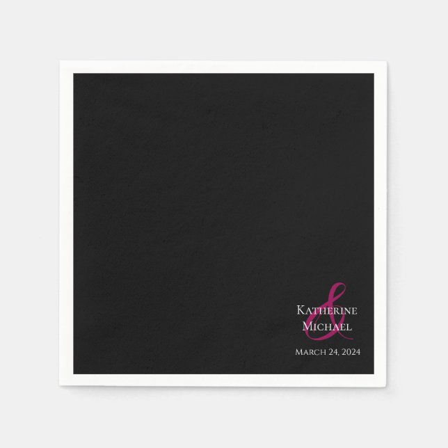 Modern Black Fuchsia and White-Wedding- Napkin (Front)