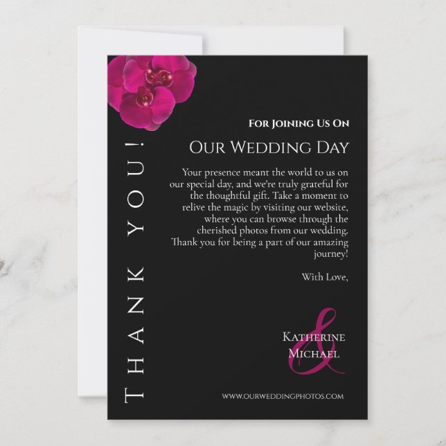 Modern Black Fuchsia White-Wedding Thank You- Invitation (Front)