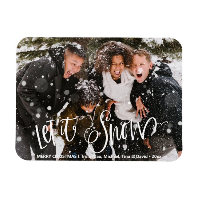 Modern Black Fun White Bold Script Let It Snow Magnet (Horizontal)