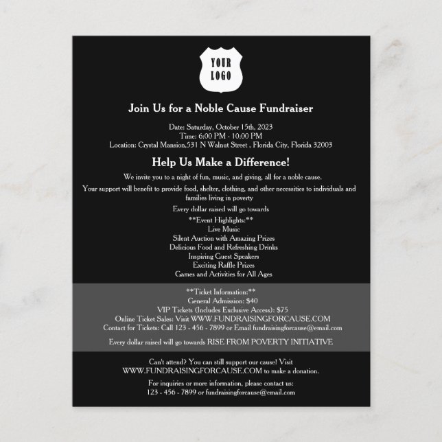 Modern Black Fundraiser  Flyer (Front)