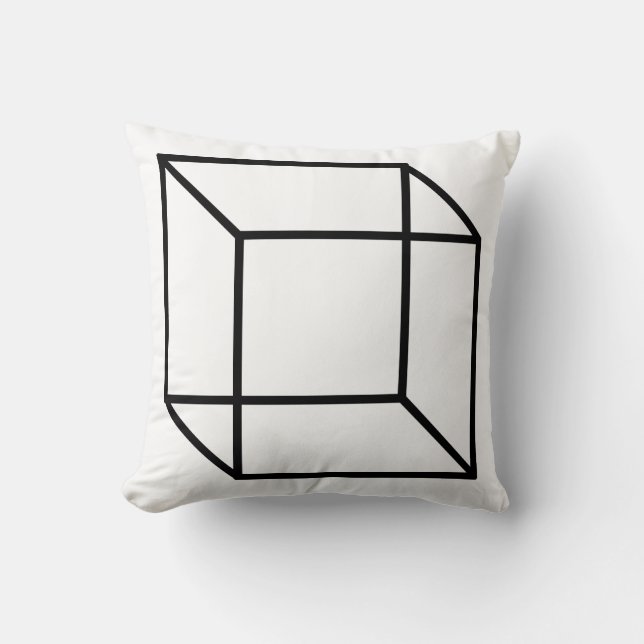 Modern Black Geometric Cube Outline Throw Pillow (Front)
