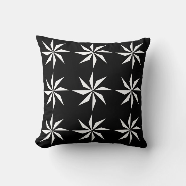 Modern Black Geometric Floral Pattern Throw Pillow (Front)