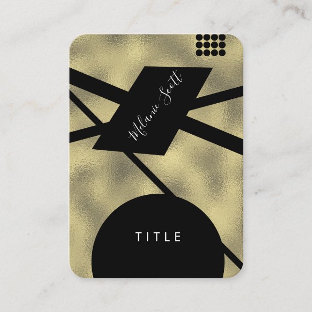 Modern Black Geometrical Shapes Faux Gold Business Card (Front)