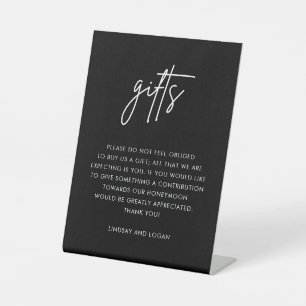 Modern Black Gift Registry Honeymoon Fund Wedding Pedestal Sign