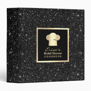 Modern Black Glitter Bridal Shower Cookbook Recipe Binder