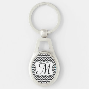 Modern Black Glitter Chevron Zig Zag Key Chain