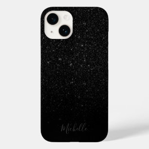 Modern Black Glitter Minimalist Custom Name Case-Mate iPhone 14 Case