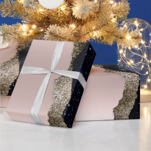 Modern Black Glitter Rose Gold Wrapping Paper