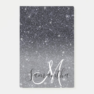 Modern Black Glitter Sparkles Personalized Name Post-it Notes