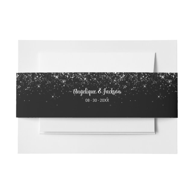 Modern Black Glitter Wedding Belly Band Invitation Belly Band (Front Example)