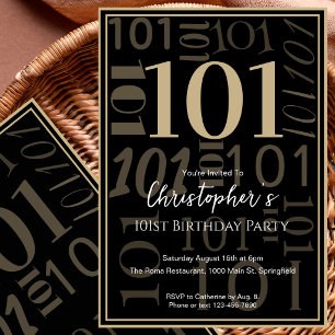 Modern Black Gold 101st Birthday Invitation