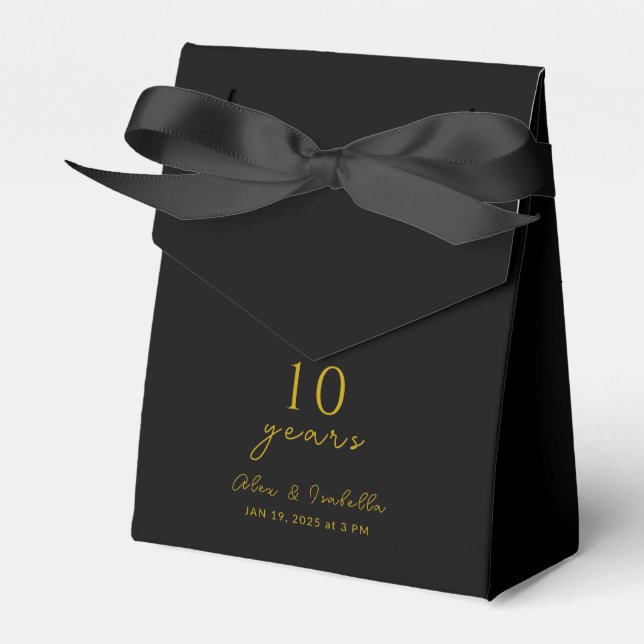Modern Black & Gold 10th Wedding Anniversary Party Favor Box (Front Side)