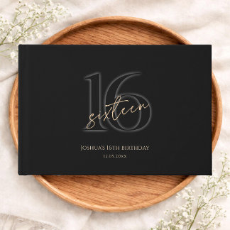 Modern Black Gold 16th Birthday Guest Book