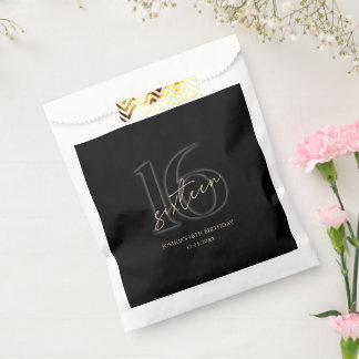 Modern Black Gold 16th Birthday Party Favour Bag