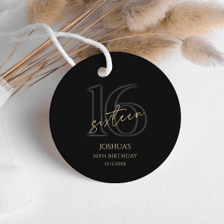 Modern Black Gold 16th Birthday Party Favour Tags
