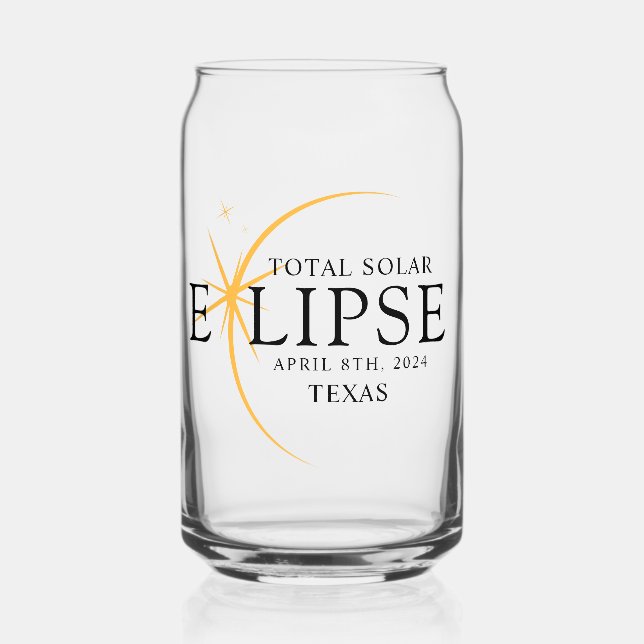 Modern Black & Gold 2024 Texas Total Solar Eclipse Can Glass (Front)
