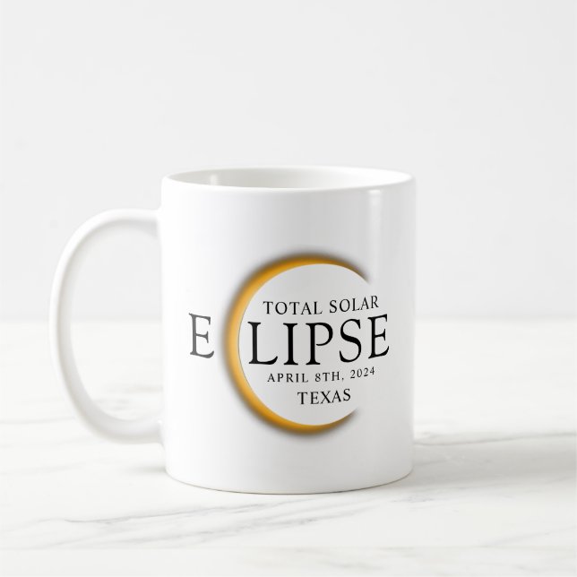 Modern Black & Gold 2024 Texas Total Solar Eclipse Coffee Mug (Left)