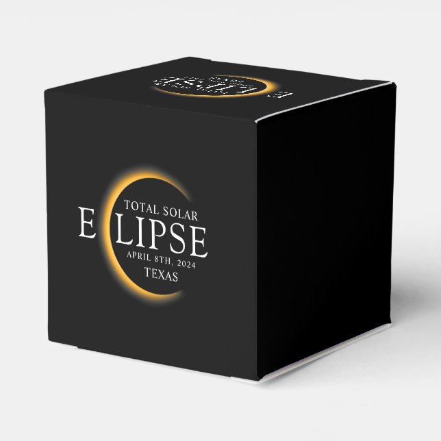 Modern Black & Gold 2024 Texas Total Solar Eclipse Favor Box (Back Side)