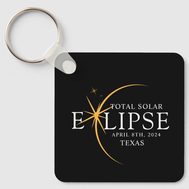 Modern Black & Gold 2024 Texas Total Solar Eclipse Keychain (Front)