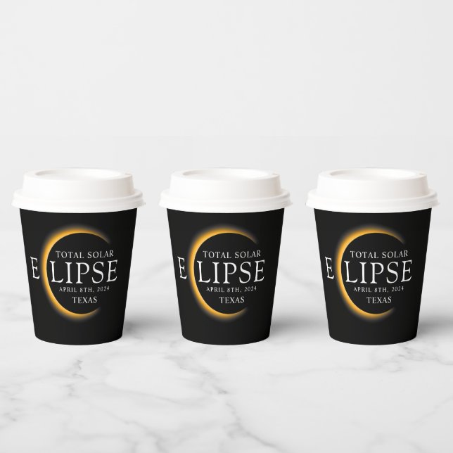 Modern Black & Gold 2024 Texas Total Solar Eclipse Paper Cups (Multi)