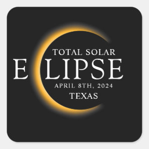 Modern Black & Gold 2024 Texas Total Solar Eclipse Square Sticker