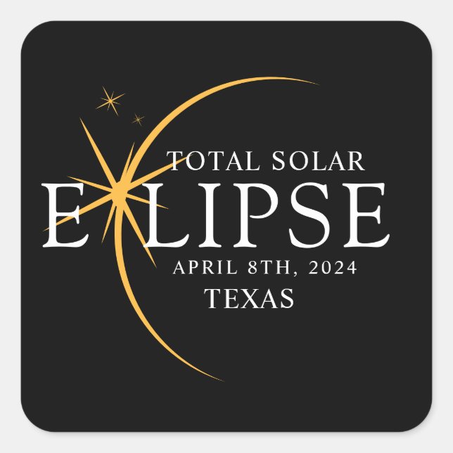Modern Black & Gold 2024 Texas Total Solar Eclipse Square Sticker (Front)