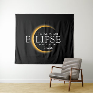 Modern Black & Gold 2024 Texas Total Solar Eclipse Tapestry