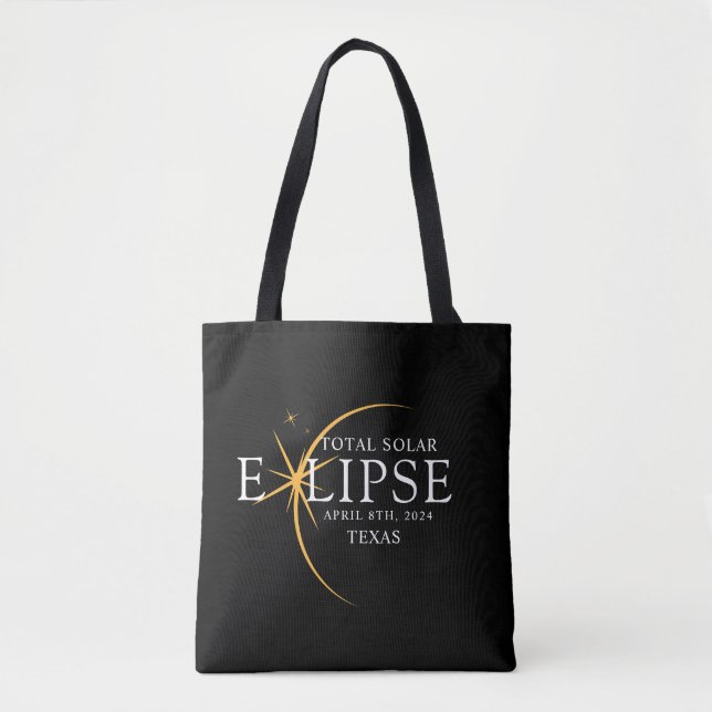 Modern Black & Gold 2024 Texas Total Solar Eclipse Tote Bag (Front)