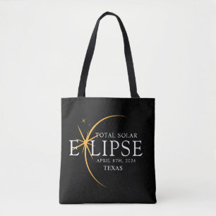 Modern Black & Gold 2024 Texas Total Solar Eclipse Tote Bag