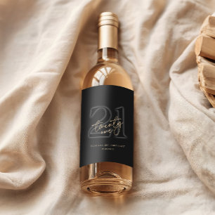 Modern Black Gold 21st Birthday Party Wine Label