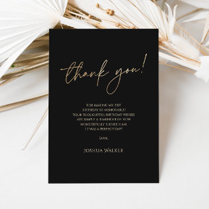 Modern Black Gold 21st Birthday Thank You Card 