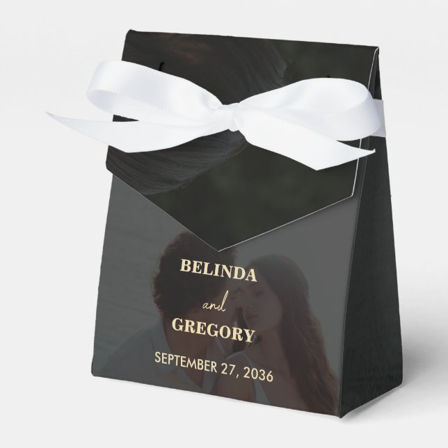 Modern Black Gold 2 Photo Overlay Wedding Favor Box (Front Side)
