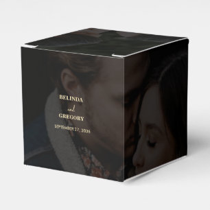 Modern Black Gold 2 Photo Overlay Wedding Favor Box