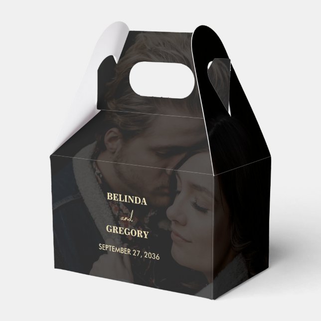 Modern Black Gold 2 Photo Overlay Wedding Favor Box (Front Side)