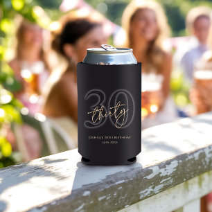Modern Black Gold 30th Birthday Party Can Cooler