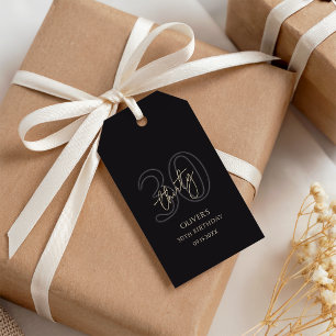 Modern Black Gold 30th Birthday Party Gift Tags