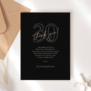 Modern Black Gold 30th Birthday Thank You Card