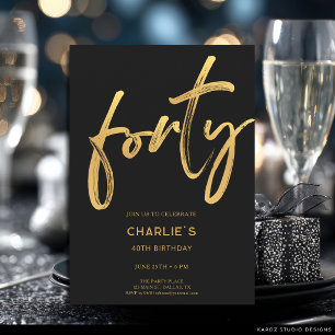 Modern Black Gold 40th Birthday Invitation