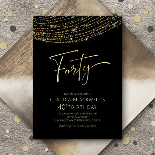 Modern Black Gold 40th Birthday Invitation