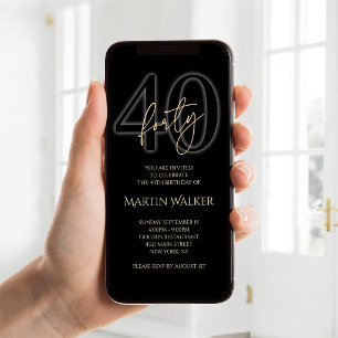 Modern Black Gold 40th Birthday Mobile Invite