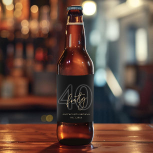 Modern Black Gold 40th Birthday Party Beer Bottle Label