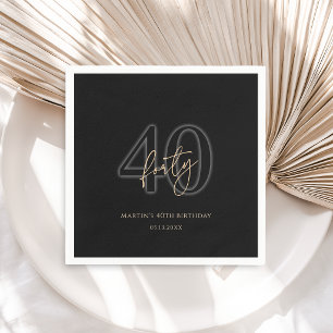 Modern Black Gold 40th Birthday Party Napkin