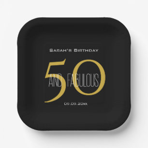 Modern Black & Gold 50 & Fabulous Birthday Party Paper Plate