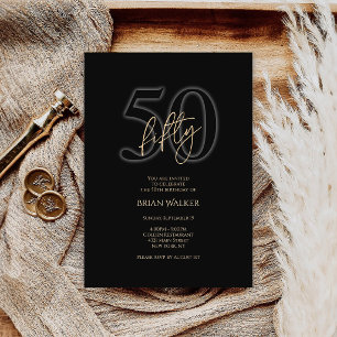 Modern Black Gold 50th Birthday Invitation Card