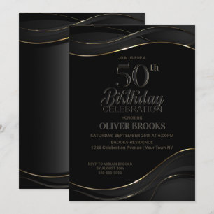 Modern Black Gold 50th Birthday Party Invitation